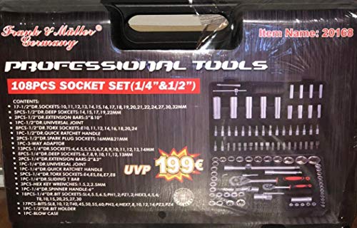 Set di chiavi a bussola, 108 pezzi, 1/2 1/4