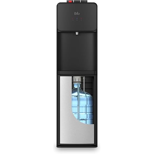 Brio 130SS Series Bottom Load Water Cooler Dispenser for 5 Gallon Bottles, Hot, Room & Cold, Great for Home or Office, Child Safety Lock, Empty Bottle Alert, Energy Star 3.0, Black & Stainless Steel