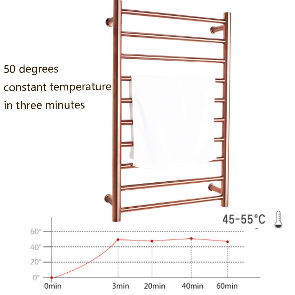 Scaldasalviette elettrico da parete in oro rosa con 10 barre a risparmio energetico in acciaio inox portasciugamani per bagno