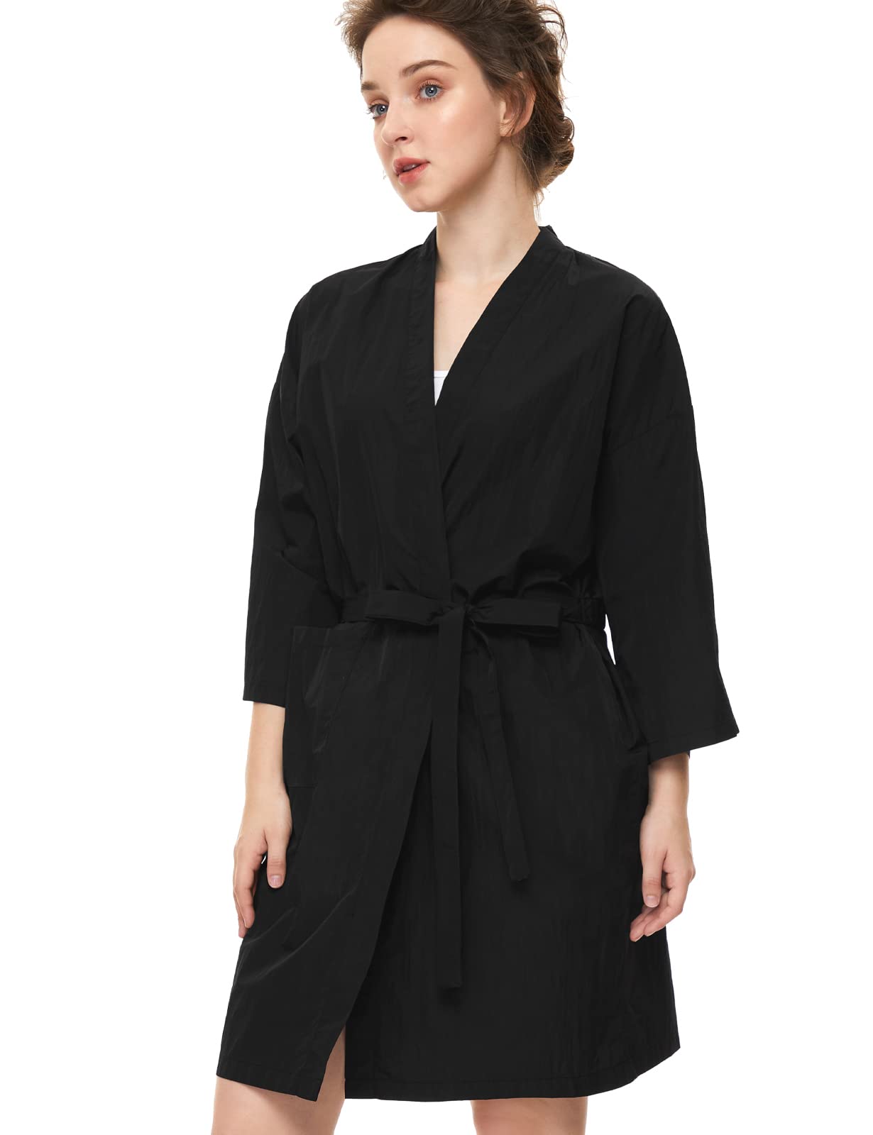 Izzycka Hair Color Cape - Salon Client Gown Robes, Large Barber Cape With Pocket - Waterproof Spa Wrap - Cutting Robe - Kimono Style - Black