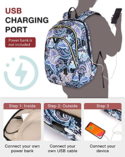 Bagsmart Travel Laptop Backpack Women, 15.6 Inch Anti Theft Laptop Backpack With Usb Charging Port Water Resistant Casual Daypack College Bookbags Computer Backpack For Work, Quilted Colorful Paisley #TOP3
