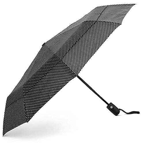 EEZ-Y Travel Umbrellas for Rain - Light-Weight, Strong, Compact with & Easy Auto Open/Close Button for Single Hand Use - Double Vented Canopy for Men & Women - Salt n' Pepper