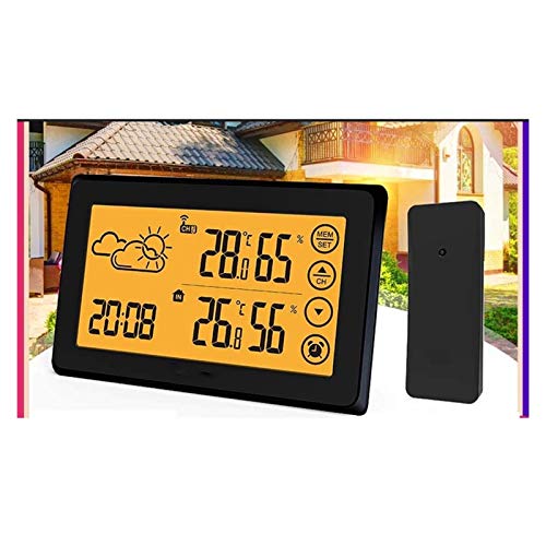 Drahtlose Digitale Wetterstation, Kontakt LCD Innenthermometer, Außensensor Orange Hintergrundbeleuchtung 12 / 24h Snooze Wecker, Barometer,
