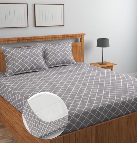 Image of NHD HOME Pure Cotton All Round Elastic Fitted Bedsheets for Double Bed with 2 King Size Pillow Covers 220 TC Supersoft |Wrinkel Free Bed Cover Size - 72x78+10 inches, Levender