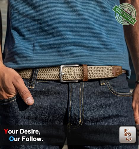 Image of KEMISANT Men Belt-Stretch Woven Braided Belt For Gift Men Golf Casual Jeans Dresses with Nylon Canvas 1 3 /8 inch