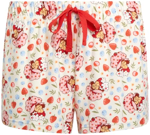 Image of COCO BRANDS Strawberry Shortcake Womens Pajama Set - 2 Piece Short Sleeve Button Down Sleep Shirt and Pajama Shorts