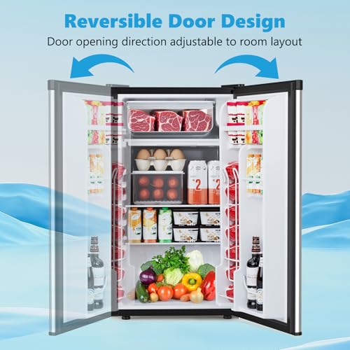 Image of COWSAR 3.2 Cu.ft Mini Fridge with Freezer, Compact Dorm Refrigerator with Reversible Single Door, Adjustable Thermostat, Energy Saving, Perfect for Office, Dorm, Bedroom, Home, Silver