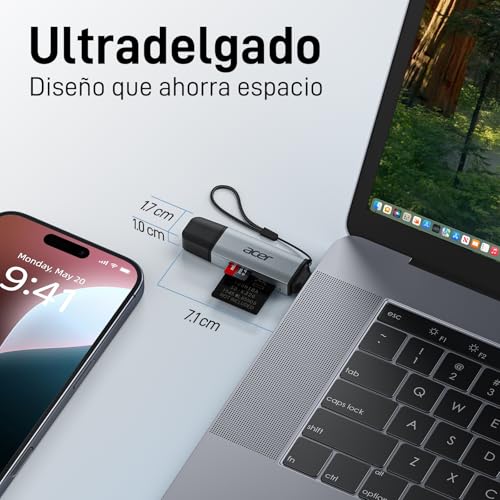 Miniatura 9 de Acer Lector De Tarjetas Sd Micro Sd, Adaptador De Lector Tarjetas Usb C Y Usb 3.0 Dual Conector, Compatible Con Sd Micro Sd Sdhc Sdxc Mmc Para Iphone 15 16 Pro Max, Macbook Air Pro, Galaxy S25, Etc.