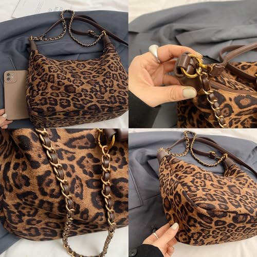 Image of Leopard Faux Suede Purse for Women Cheetah Print Handbags Shoulder Purse Hobo purse (Brown)