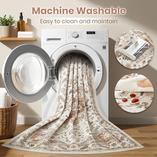 Large Soft Washable Vintage Distressed Oriental Rug 8x10 - Farmhouse Home Decor