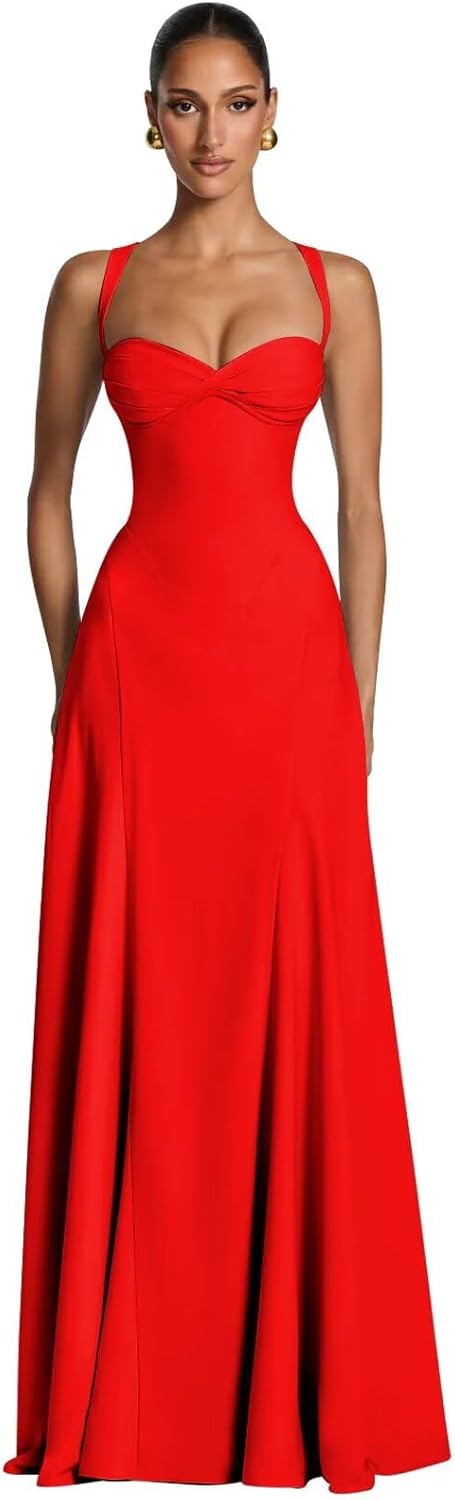 Spaghetti Strap Chiffon Bridesmaid Dresses for Women Long A Line Rucehd Sweetheart Formal Evening Dress