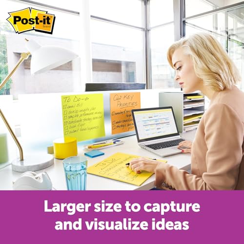 Post-it Super Sticky Big Notes, 11 in. x 11 in., Extra Large Sticky Notes Yellow, 1 Pad, 30 Sheets, Great for Vision Boards, Creative Projects, Study Spaces, Group Brainstorming, and More
