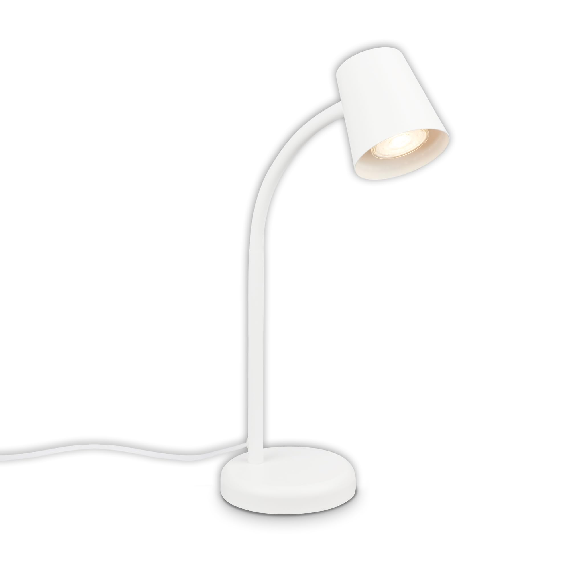 BRILONER - Lampada da comodino, lampada da scrivania orientabile, lampada da tavolo GU10 per ufficio con interruttore a cavo, lampada da lettura, 9W, 130x385mm (DxA), metallo, bianco