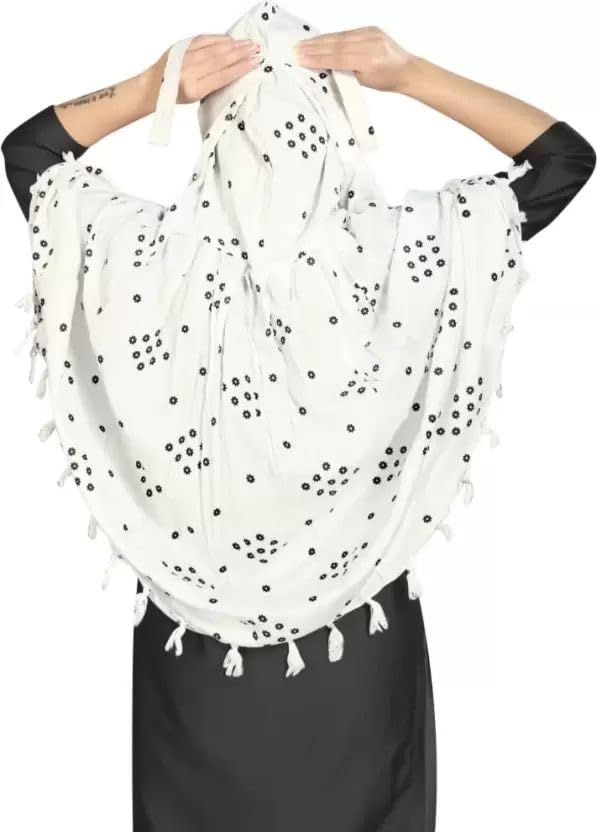 Image of SIXSIGMA Cotton Long Scarf Cum Mask scarves Usable for vehicle Driver | White Printed Design | Universal Size | For Girl & Women | Breathable Sun Protection Light Weight