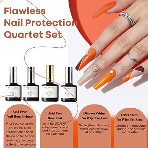 modelones 24 Pcs Gel Nail Polish Set，20 Colors Orange Gold Gel Polish Set Black Brown Glitter Dark Red Sage Green Yellow Christmas Nail Art Gel with Bond Primer Glossy&Matte Top+Base Coat DIY Gift - Thumbnail 4