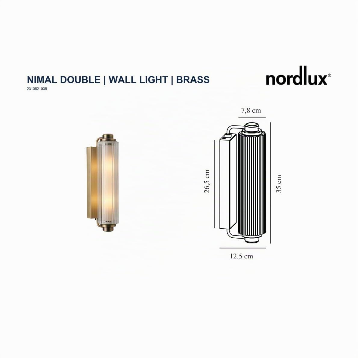 Nordlux Nimal Double Wandleuchte Messing – E14 Fassung, 2x max. 25W, IP44, Art-Deco Design, ideal für Badezimmer & Flur