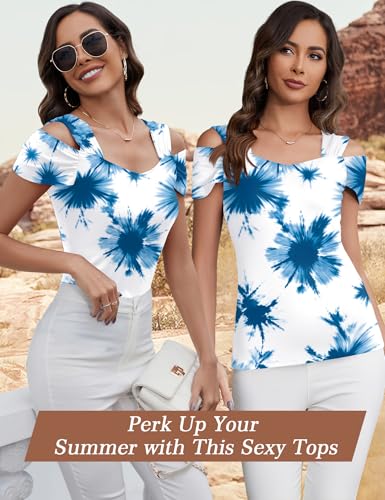 Image of Blingfit Cold Shoulder Tops Summer Tunic Shirts for Women T Shirts V Neck Short Sleeve Casual Tees Blouses 2026