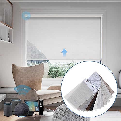 Weffort Motorized Roller Shade, Fabric Sample Of 50%/70% Blackout Smart Blind #TOP1