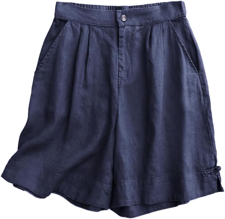 Kinghua Womens Wide Leg Linen Shorts Summer Casual Loose Pleated Elastic High Waisted Bermuda Shorts