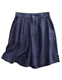 Womens Wide Leg Linen Shorts Summer Casual Loose Pleated Elastic High Waisted Bermuda Shorts