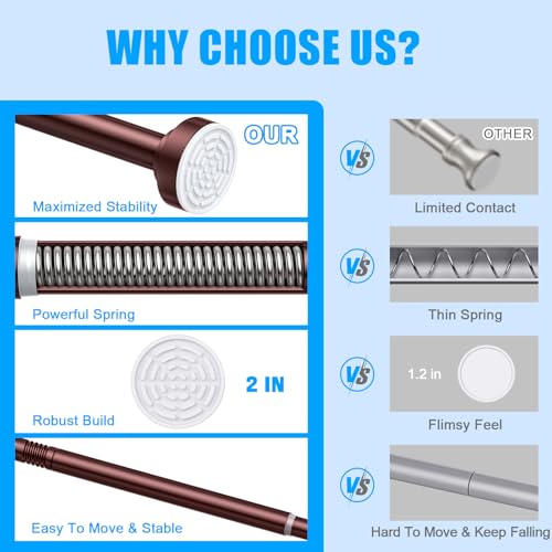 Image of TEECK Shower Curtain Rod, 32-43 inch Adjustable Spring Tension Curtain Rod, Never Rust Anti-Slip Shower Curtain Rod for Bathroom, No Drilling, Never Collapse, Easy to Use, Brown