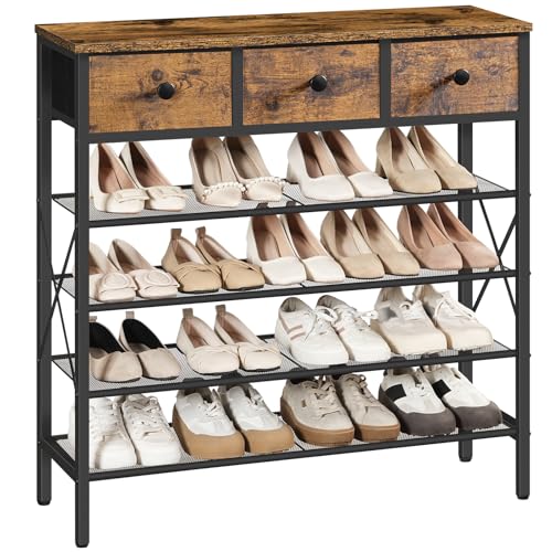 YATINEY - YATINEY 5-Tier Shoe Rack with 3 Drawers, Metal Shoe Organizer for 20 Pairs with Storage Shelves and Wooden Top, for Entryway, Hallway, Foyer, Closet, Rustic Brown and Black SS35BR - -31%