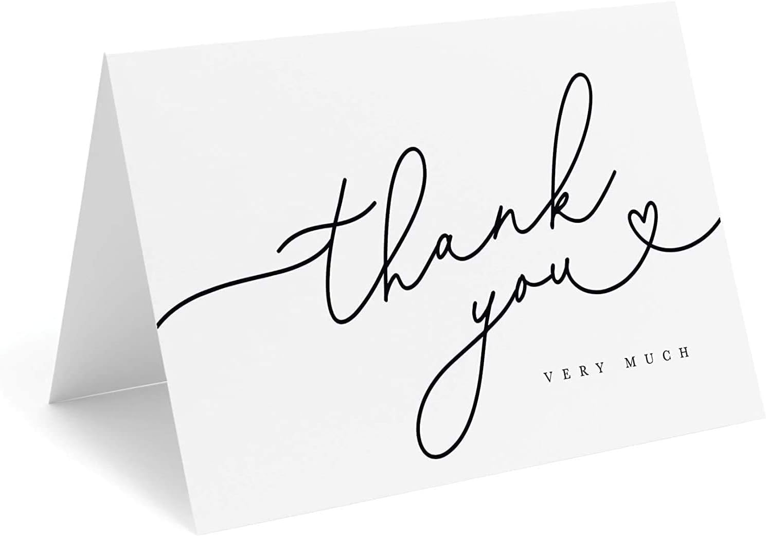 Bliss Collections Thank You Cards with Envelopes, All-Occasion Thank You Cards for Weddings, Bridal Showers, Baby Showers, Birthdays, Parties and Special Events 4"x6", Pack of 25, Black Script Heart