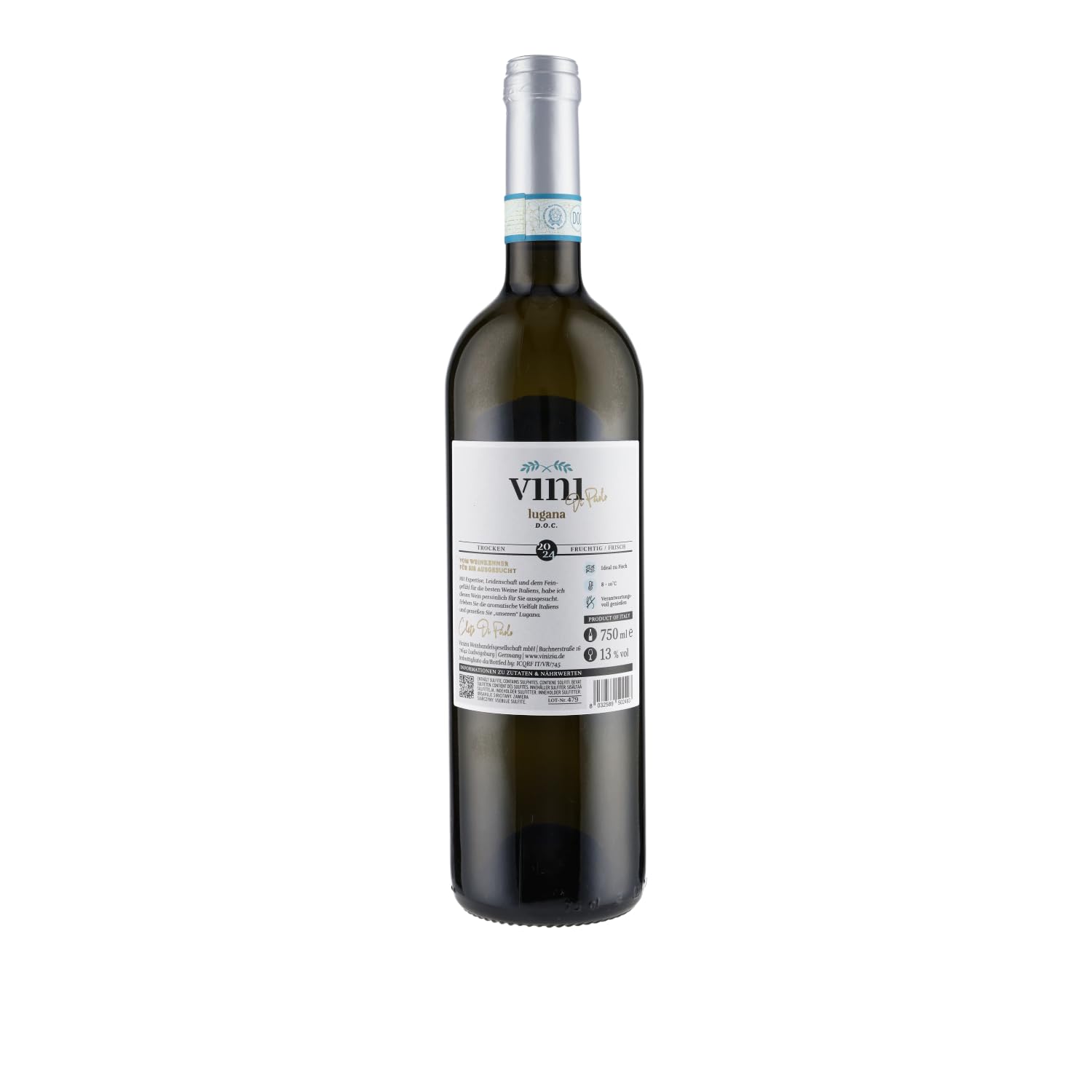 Lugana DOC 2024 Weißwein Italien – Vini di Paolo, trocken, 6x0,75L, Trebbiano di Lugana (Turbiana), Venetien, frisch und fruchtig, 13% Vol