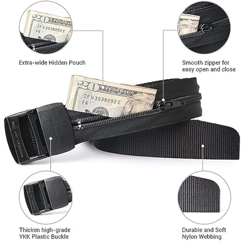 Image of Money Belt for Men Security Belt with Hidden Money Compartment Pocket, Cashsafe Anti-Theft Wallet Non-Metal Buckle