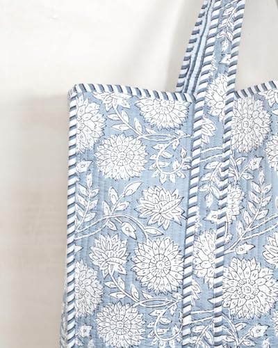 Bolso Tote acolchado de algodón con estampado floral gris miniatura 3