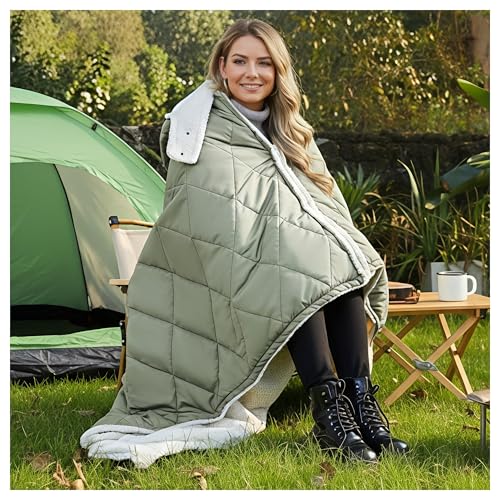 Kintiwe Pro Heated Blanket Battery Operated, 12V Portable Electric Heated Throw Shawl with Detachable Hood-Scarf,Heating Outdoor Camping Blanket Hoodie for Traveling,Picnics,Car