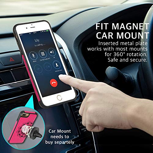Iphone 8 Plus Case,Iphone 7 Plus Flip Embossed Leather Wallet Case With Protective Detachable Slim Case Fit Car Mount,Caseowl Mandala Flower Design With Card Slots, Strap For Iphone 7/8 Plus[Hot Pink] #TOP3