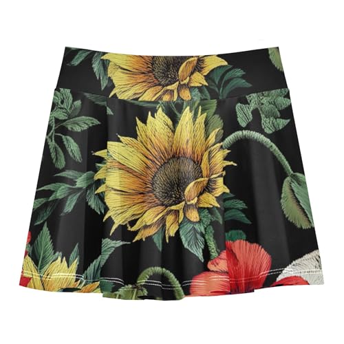 Joisal Tennis Skirts Toddler Embroidered Skulls Sunflowers Girls Skorts Athletic Shorts Outfit Pleated 4t