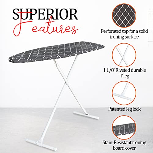Tidy Zebra Space Saving Ironing Board Made in USA – Compact Standard Ironing Table with Extra Thick Cotton Ironing Boards Cover – Collapsible Ironing Board for Easy Storage Height Adjustable (13x53)