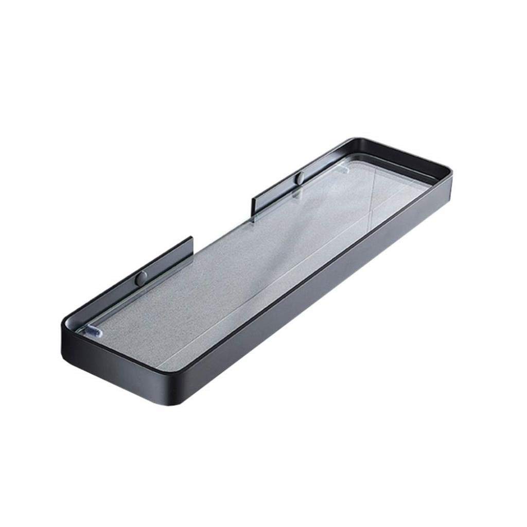 Estante de baño, montaje en pared sin perforaciones, estante de almacenamiento de cristal para baño, color negro (tamaño : 35 cm), tamaño: 35 cm