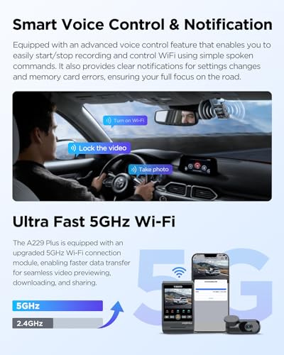 VIOFO A229 Plus 2K + 2K Dual STARVIS 2, HDR Front Rear Dash Cam Car, Voice Control & 5GHz Wi-Fi Car Camera, Ultra-Precise GPS, Super Night Vision 2.0, 2.4" Large LCD, Voice Notification, 512 GB Max - Image 6