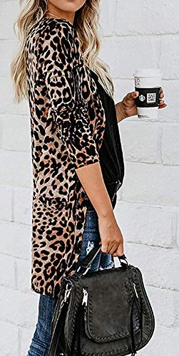 Shirt Cardigan for Women Printed Cardigan Leopard Coat Long Sleeve Open Front Cardigan Top w Pockets Brown