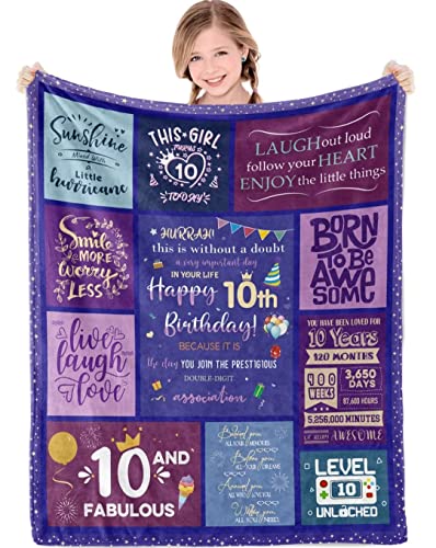Teslite 10th B'Day Throw Blanket - Purple, 127x152cm for 10 Year Old Girl Double Digits