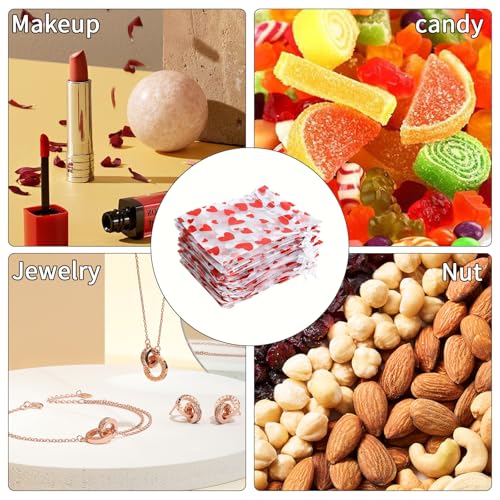 Image of BOEIAC Heart Organza Bags, 50PCS Organza Gift Bag, Drawstring Sheer Mesh Gift Bag 3 x 4 inch, Mesh Jewelry Pouches, Mini Candy Bag for Valentine's Day, Christmas, Mother's Day, Wedding Party Favors