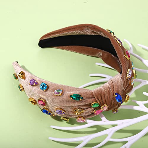 Crystal Knotted Headband For Women Girls Colorful Crystal Embellished Mixed Top Wide Hairband Cross Knot Twisted Headband Fashion Women’s Twisted Turban Hair Hoop Accessories #TOP1