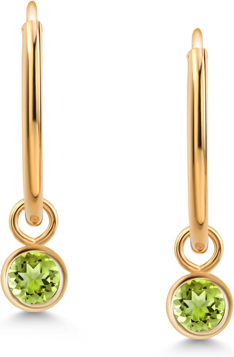 Gem Stone King 14K Yellow Gold Green Peridot Snap Closure Continuous Endless Drop Dangle Hoop Earrings For Women (0.24 Cttw, Round 3MM) - Image 2