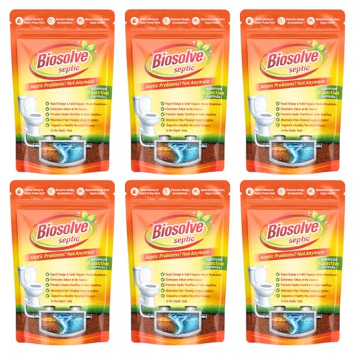 Biosolve Septic - Septic Tank Cleaning Powder | Stops Odors in 7 Days | Reduces Sludge in 14 Days | Prevents Overflow & Backflows | Bioactive Formula Septic Tank Treatment Powder | Pack of 6 (1.5KG)