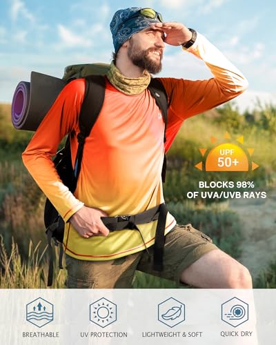 Image of Roadbox Mens UPF 50+ UV Sun Protection Shirts Outdoor Long Sleeve SPF Rash Guard for Fishing Hiking Swimming Running