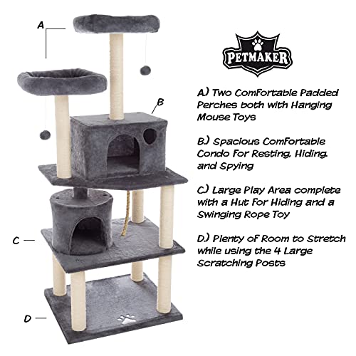 Árbol rascador para gatos de 5 niveles PETMAKER gris miniatura 3