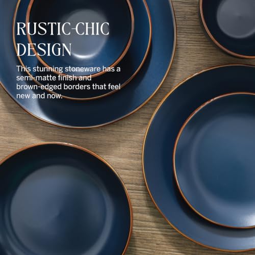 Image of Stone Lain Brasa Stoneware 32 Piece Modern Dinnerware Sets, Plates and bowls, Service for 8, Blue, Microwave & Dishwasher Safe