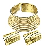 Chryvva African Jewelry Statement Collar Egypt Gold Tone Choker Women Chunky Leather Collar Necklace (Gold)