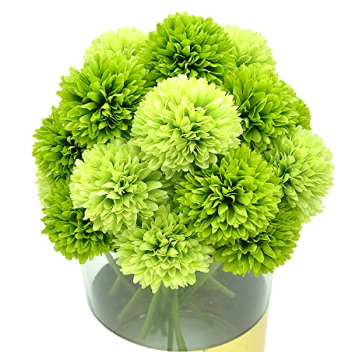 Blooming Paradise 20Pcs Artificial Fake Flower Plants Silk Chrysanthemum Ball Hydrangea Arrangements Wedding Bouquets Decor Home Kitchen Garden Party Table Floral Centerpieces DIY (Dark Green&Green)