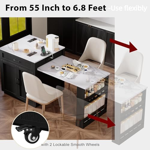 Image of 82.7 inch Kitchen Island Table with Seating & Extendable Dining Table