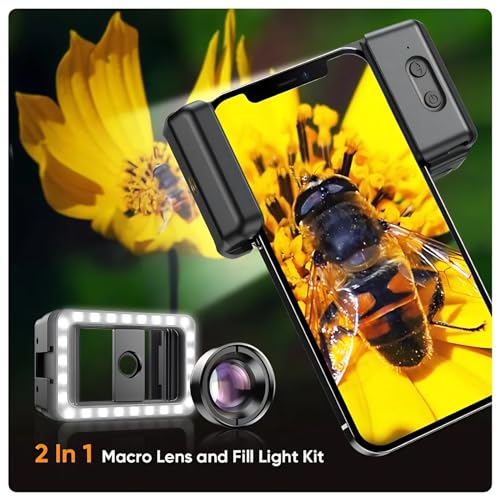 100mm Phone Macro Lens, 10X HD Macro Photography Lens with LED Light CPL Handheld Pocket Macro Lens Kit for Smartphone, Cell Phone Macro Lens Attachment Universal for IOS for Android Phone
