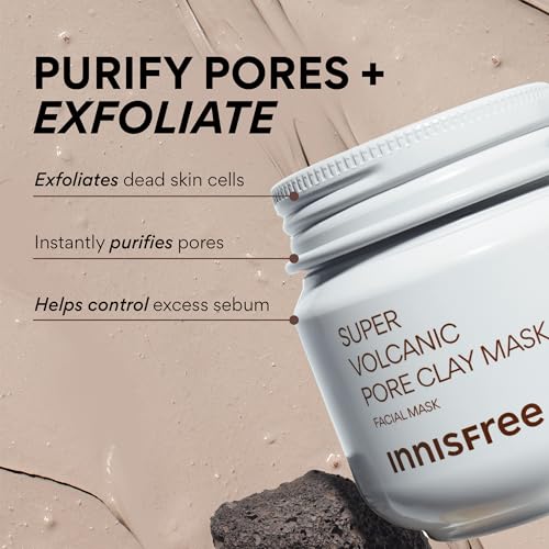 innisfree Super Volcanic Clay Mask, Premium Korean Skincare with AHA and Natural Clusters for Deep Pore Detox, Gentle Exfoliation, Oil Control